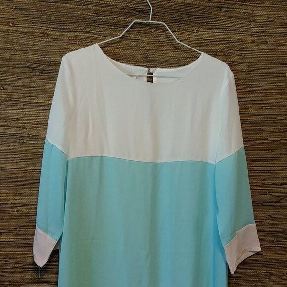 Yilijuan Aqua & White Tunic Blouse / Mini Dress | XXL | Pre-Loved Perfection - Picture 1 of 9